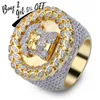 Anéis de banda TopGrillz chegada Hip Hop Men Ring Copper Gold Color Micro pavimentado AAA CZ Stone Faraoh Rodada com 8 9 10 11 12 221109