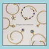 Charm Bracelets Blue Evil Eye Bracelets For Women Hand Heart Starfish Charm Crystal Tennis Chain Bangle Girls Fashion Party Jewelry Dhaj1