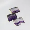 Collares pendientes Joyas de cristal natural Druzy Conector de piedra para mujeres Big Raw Purple Quartz Slice 2 Hoops Geode Charms Moda coreana