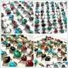 Avec Des Pierres Latérales En Gros 50 Pcs Sier Or Femmes Rheinstone Turquoise Pierre Anneaux Anneau Dame Filles Hommes Revente Bague Bijoux Drop Deli Dhwin