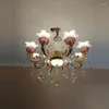 Lampadari Lampadario di cristallo moderno Led Lustre Soffitto S Paralume in vetro Sala per matrimoni romantici Luci giglio viola