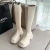 Botas plataforma de inverno mulheres longa bota de volta zíper senhoras elegante macio pu couro joelho-alto sola grossa manter sapatos quentes 221109