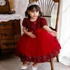 Girl Dresses Short Sleeves Beads Sequins Baptism Dress For Girls First Year Birthday Party Wedding Red Baby Clothes Tutu Fluffy Gown