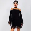 Vêtements de scène 2022 robe de danse latine femmes dentelle noire pratique ample adulte Rumba Salsa Costume manches longues DNV17031