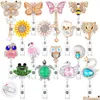 Andra kontorsskolan leveranser l utfällbart namnkortmärke Holder Crystal ID Reel Clip Rhinestone Cute Otpy2