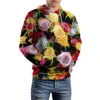 Com capuz masculino, impressão de flor branca impressão de folhas florais soltas com capuz de pullover de rua comprido de manga comprida moletom com capuz de capuz grande tamanho grande