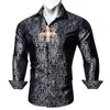 Men's Casual Shirts Men Silk Shirt White Brooch Turn-Down Collar Floral Long Sleeve Fit Wedding Party Business Barry.Wang