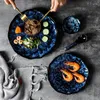 Tabaklar Japon yaratıcı mavi sofra takımı seti salata kase restoran ev makarna tabağı su meyve el seramik