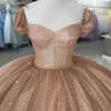 Rose Gold Sequins Quinceanera Dresses Short Sleeves Sweetheart Neckline Ruffles Sweet 16 Birthday Party Prom Ball Gown Formal Evening Wear Vestidos 403 403