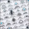 Cluster Rings Bk 100Pcs Lots Bohemia Crystal Vintage Rings Mix Size Antique Sier Ethnic Women Fashion Charm Jewelry Gifts Finger A316N