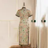 Vêtements ethniques Imprimer Fleur Chinois Traditionnel Qipao Robe Mulberry Soie Cheongsam Vintage Bouton Robes Mandarin Col Formel Fête
