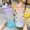Vattenflaskor 2 liter flaska med halm kvinnliga flickor stor bärbar rese sport fitness cup sommar kall tid skala 221109