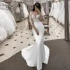 Full Sleeves Lace Mermaid Wedding Dresses Detachable Train Grown Bridal Gown Tulle Overskirt Mariage 326 326