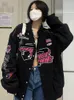 Sweats à capuche pour femmes Sweats Deeptown Gothique Punk Broderie Femmes Harajuku Zip Up Oversize Noir Lâche Casual Tops Veste Vintage Hippie 221109