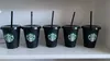 22SS Starbucks 16 oz/473 ml tasses en plastique gobelet réutilisable noir boire fond plat pilier forme couvercle paille tasses Bardian FJHX