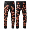 Herenjeans Heren Dames Sterrenprint Lange noodlijdende sticker Borduren Slanke denim Rechte biker skinny broek Designer jeans