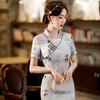 Abbigliamento etnico Nobile Elegante stile cinese Stampa Manica corta Donna Cheongsam Classico Orientale Donna Festa serale Qipao Abito da giorno sottile