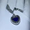 Collares colgantes Collar de plata realmente tibetano Gran 6ct Corazón del océano Azul Zafiro Boda para mujeres Regalo de joyería