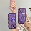 Coque de téléphone ours pour iPhone, compatible modèles 14 Pro Max Plus, 13, 12, 11, bébé, TPU, 3D, vague violette, amour, couverture arrière avec sangles, populaire, livraison rapide