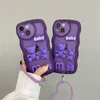 حالة هاتف الدب لـ iPhone 14 Pro Max Plus 13 12 11 Baby TPU 3D Purple Wave Love Cover مع الأشرطة الشائعة