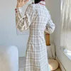 Etnisk kläder kinesisk stil rutig qipao kvinnor hanfu klänning långärmad cheongsam höst vintage vestido chino oriental elegant mt838