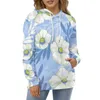 Herrtröjor vita blommor tryck lösa blommiga blad gata stil pullover hoodie långärmad cool mönster huva tröjor stor storlek