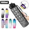 Water Bottles 1 Liter Bottle With Time Scale fitness Outdoor Sports bottles with straw Frosted Leakproof Motivational Sport Cups 221109