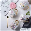 Tazze Tazza da gatto in ceramica per cartoni animati con coperchio e cucchiaio Tazze da latte per caffè Tazza da colazione creativa carina San Valentino Matrimonio Regalo di compleanno T Dhysp