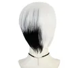 Fontes de festa Dr Stone Asagiri Gen Cosplay Peruca Unissex Anime Personagem Chapelaria Preto e Branco Misturado Perucas de Cabelo Curto Cap290b