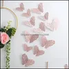 Wall Stickers 12Pcs/Lot 3D Hollow Butterfly Wall Sticker 3 Sizes Gold Pink Sier Butterflies Removable Decals Decor Drop Delivery Home Dhmh1