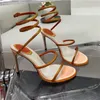 High Heel Sandals Women's Strass Shoes Ankle Wrap High Hee Wedding Crystal Encrusted Snake Luxury Designer Fashion 9.5cm RC Cleo Rene Caovilla With box