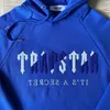 Spårar Casual Trapstar Man Set Chenille avkodad Streetwear Hooded Tracksuit Bright Dazzling Blue White broderad modedesignrörelse