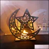 SASHES RAMADAN EID MUBARAK Moon Star Led Candles Licht ornamenten Houtplaque Hangende hanglanke moslim Islam Party Home Decorations Dro Dhkxb