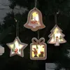 Décorations De Noël Noël Éclairé En Bois Pendentif Arbre Cloche Cadeau Étoile Conception Suspendus Joyeux Noël Ornement Drop Delivery Accueil Gar Dhmr6