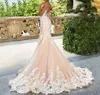 Arabskie sukienki ślubne syreny Dubai Blish Crystals Długie koronkowe suknie ślubne Sąd Court Tiulle Spódnica de Mariee 403