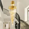 Kronleuchter Moderne Kristall-Kronleuchter für Treppenhaus Großer Flur Cristal Lampe Luxus-Wohnkultur Innenbeleuchtung Lange Kette Leuchte