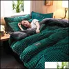 Set di biancheria da letto in flanella addensata 4 pezzi Set di biancheria da letto di lusso King Size Trapunte Set da letto Corallo peluche Piumino Er Foglio caldo inverno T200326 D Dhug4