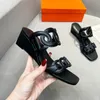 Classic Naturel Leather 55 Sandals Woman Mid-Heel Slides Wedge Heeled Mules Lady Heels Chain Slippers Casual Fashion