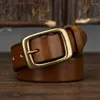 Belts For Jeans Wide Belt Men's Gift 3.3Cm Width Copper Buckle Cowskin Leather Retro Handmade Male Luxury