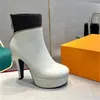 2022 new fashion Thick Soled Ankle Boots Smooth Calfskin Fabric Antique Color Matching High-heeled Boot top quality