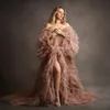 Dusty Pink Prom Dresses Servizio fotografico Donne Lussureggianti abiti premaman in tulle per la fotografia Accappatoio da sposa arruffato Realizzato su misura