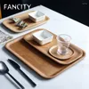 Plates FANCITYSaucer Wooden Salad Plate Tea Fruit Japanese Rectangle Home Living Room Set