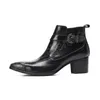 Botas formales de tacón alto de moda de lujo para hombre, zapatos de vestir de diseñador de cuero genuino negro para hombre, botines, botas de fiesta con punta cuadrada
