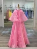 Pembe Kız Pageant Elbise 2023 Cape Crystals Organza A-line Küçük Çocuklar Doğum Günü Resmi Parti Giyim Bebek yürümeye başlayan gençler yular küçük genç junior özledim sarı