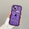 iPhone 14 Pro Max Plus Baby TPU 3D Purple Wave Love Love Back Cover with Strapsのベア電話ケース