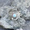 Cluster Rings Vintage Style Cabochon Opal Spoon Ring Boho Flowery Thumb For Women Girl Birthstone White Fire Wedding IK49I