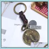 Keychains Lanyards 12 Constellation Keychain Cowe Zodiac Keychains Retro Woven Key Chain Bronze Keyring For Birthday Gift Drop Del Dh9N2