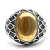 Cluster Rings Men's Jewelry S925 Sterling Silver Ring Set With Yellow Crystal Stone High-end Fashion For Daily Wear