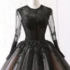 Black Vintage Nude Gothic Wedding Dresses With Long Sleeves Jewel Neck Floor Length Non White Bridal Gowns Custom Made