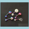 Navel Bell -knop Rings roestvrij navel ringen piercings ombligo navel pierce sexy oorregen regenboog body sieraden pircing drop dhmxf